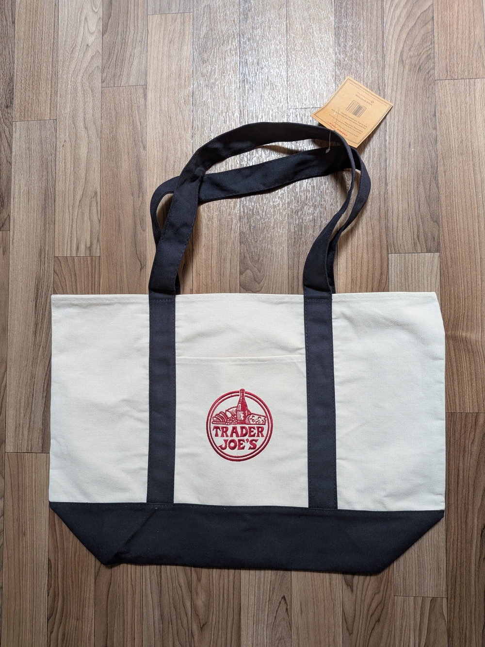 Trader's Joe Canvas Tote Bag - Cream with Blue Trim